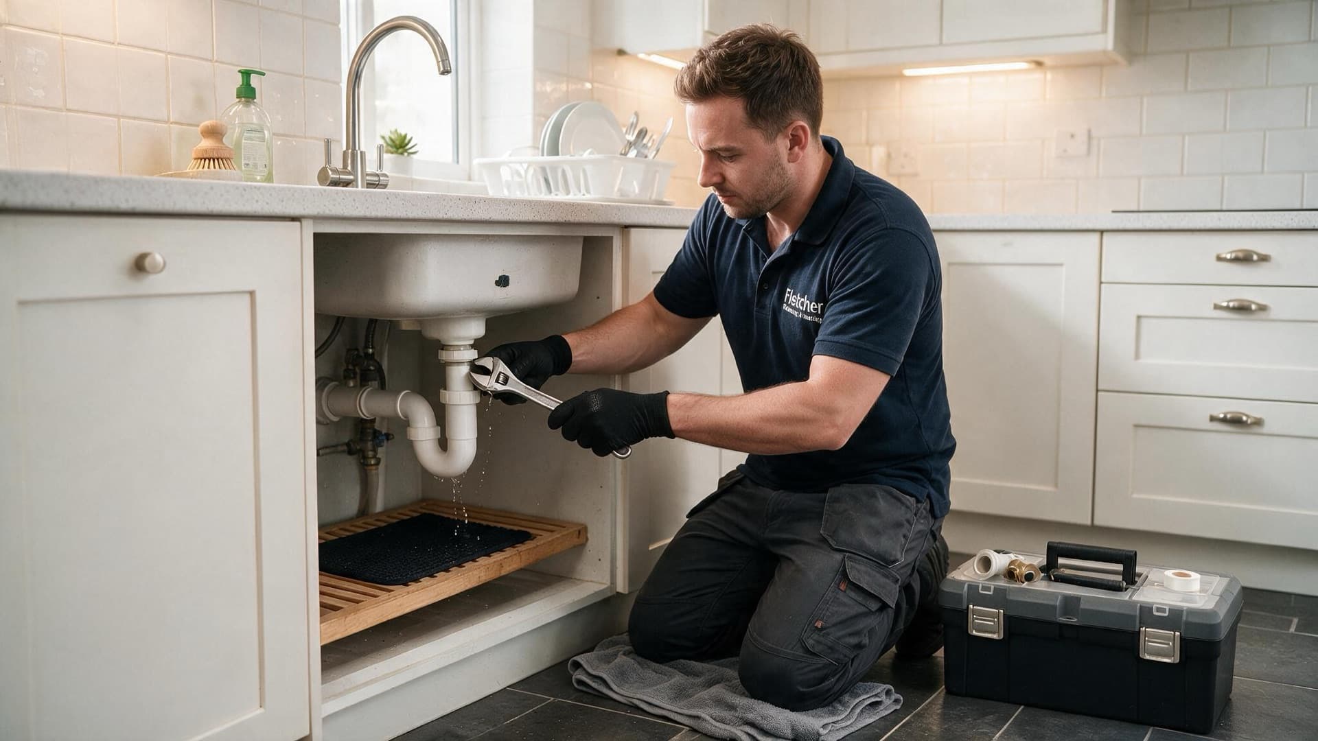 An independent plumber fixing a kitchen sink